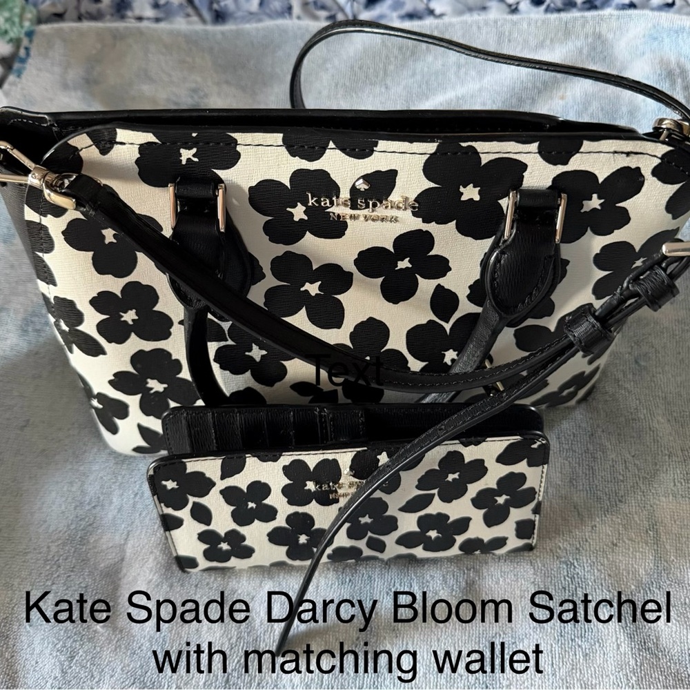 Kate Spade Black and White Floral Satchel with Wallet